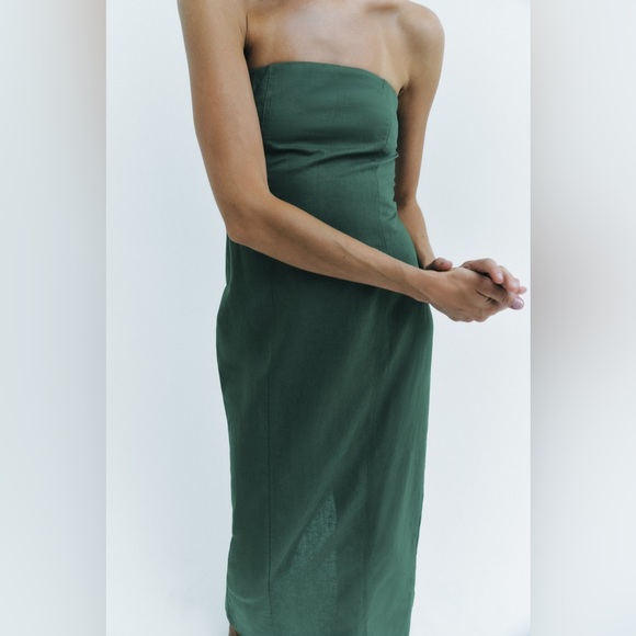 STRAPLESS LINEN-BLEND DRESS - Picture 4 of 4